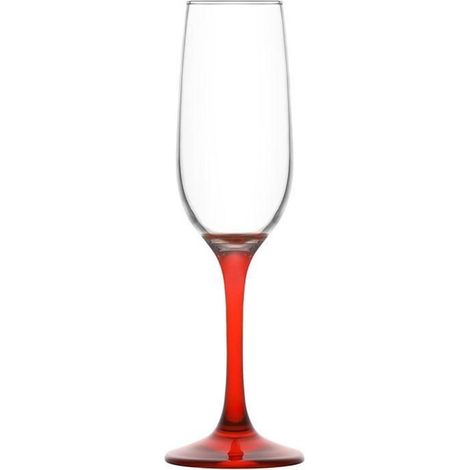 Trade Shop - Conjunto De Vidrios De Flauta De 6pcs Para Champán Con Vidrio Brillante Con Vástago Rojo De 215 Cc - (1/2)