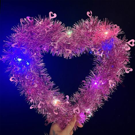 Guirlande En Forme De Cœur - Lumière Led Bleue - Paillettes Violettes - Décoration Porte D'Entrée - Mariage Anniversaire Saint-Valentin - 30 X 30 Cm - 1 Pièce (1/5)