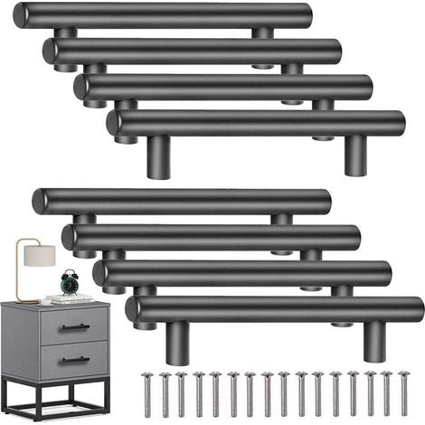8 PCS T- Bar Bâton Cuisine Porte Poignées Tire Avec Vis(150MM), Acier Inoxydable Poignee de Meuble Cuisine Espacement des Trous de 96 mm, pour Porte d'armoire Poignées de Porte de Cuisine, le noir (1/5)