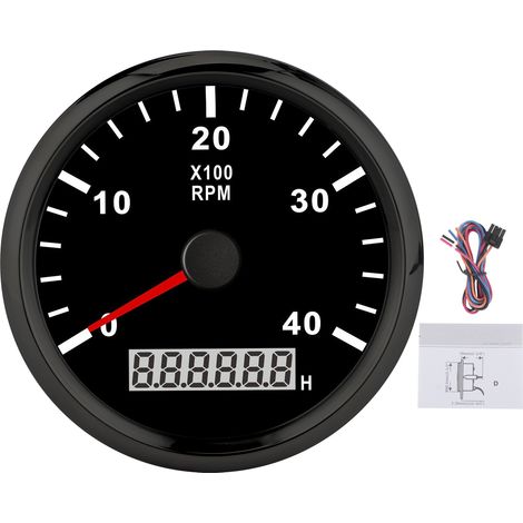 Compte-tours bateau numérique LCD 85mm 4000 tr/min, rétroéclairage rouge, étanche IP67, 12V/24V, cadran noir, boîtier noir (1/5)