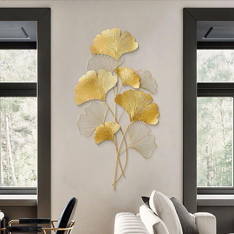 Wanddekoration Metall 3D-Wandmalerei, Wanddekoration Blatt Wandskulptur, Hintergrund Wand Wohnzimmer Dekoration, 109  55  3 cm (1/5)