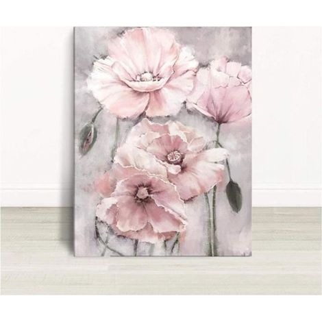 1-teiliges Leinwandbild mit Blumenmuster in Rosa und Grau, ungerahmt, Wandbild, Innendekoration für Wohnzimmer und Badezimmer, 40 × 50 cm (1/5)