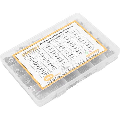 Kit de vis à tête fraisée à six pans creux M2 M3 M4 M5 acier inoxydable 304 avec écrous et rondelles (1/5)
