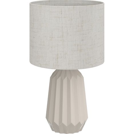 Lampada da tavolo in ceramica con paralume in lino beige 22 x 22 x 39 cm MODENUIT (1/5)