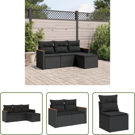 Gartenmöbel -  4-tlg. Garten-Sofagarnitur mit Kissen Schwarz Poly Rattan (1/5)