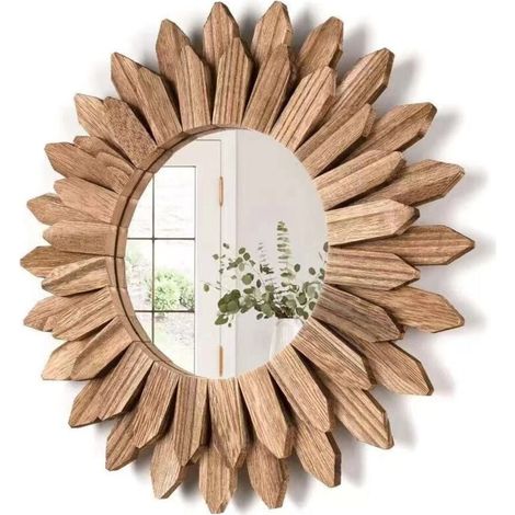 Bohême Miroirs Muraux Décoratifs pour Décorer la Maison, la Chambre et Le Salon, Cadeaux pour Décoration Murale, Miroir Mural Rond avec Cadre en Bois (1/4)