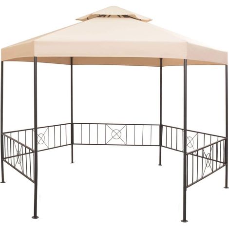Pérgola/Cenador de jardín hexagonal beige 323x265 cm vidaXL