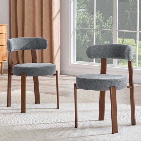 REDOM - Set di 2 sedia da pranzo imbottita, schienale ergonomico curvo, gambe in legno, rivestimento in lino grigio (1/5)
