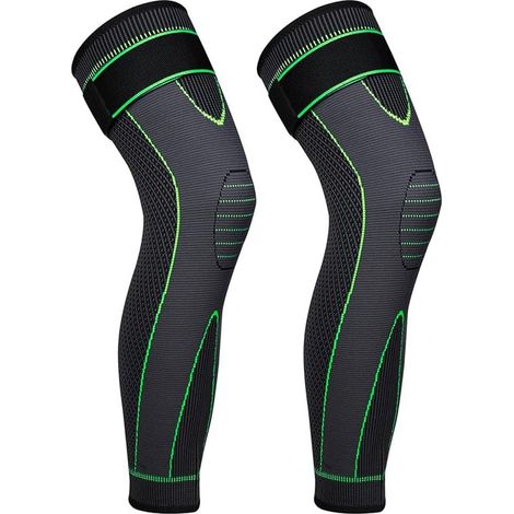 Protectores de piernas de compresión de longitud completa con rodilleras largas ajustables para baloncesto y ciclismo, color verde, talla XL. (1/4)