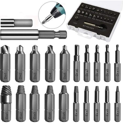 Extracteur De Vis Abîmées - Kit De Désassemblage 22 Pièces Avec Adaptateur Douille Et Support Magnétique - Pour Vis Endommagées En Bois Métal Plaque - 22 Pièces