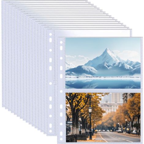 Poche Pour Album Photo - Format A4 - 11 Trous - 2 Compartiments Par Page - 10 Cartes Par Côté - 100 - 4 Pièces