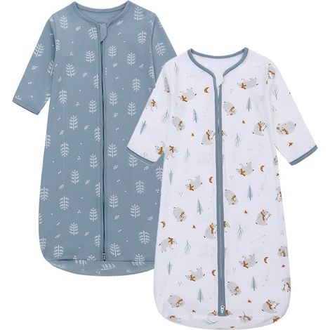 Lot de 2 gigoteuses pour bébé, couverture portable 100 % coton, gigoteuse à manches longues pour enfants de 0 à 18 mois (Ours+Feuilles, M) (1/5)