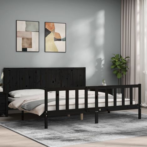 Bed Frame without Mattress Black 200x200 cm Solid Wood Pine vidaXL (1/5)
