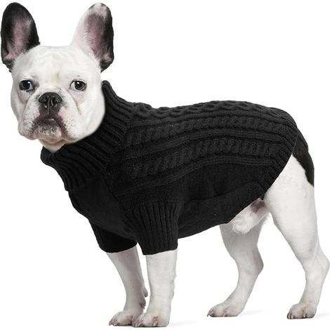 Maglione per cani - Felpa in pile per cani - Felpa per cani in maglia con collo alto e maniche - Abbigliamento caldo da cappotto invernale (Nero M) (1/5)