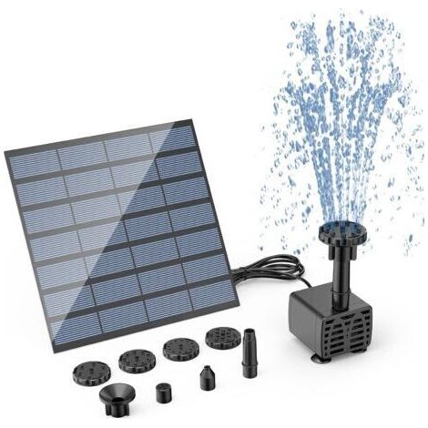 Kit de pompe à eau solaire, pompe de fontaine solaire, pompe de fontaine d'eau à énergie solaire avec 6 buses pour bain d'oiseaux, étangs, jardin