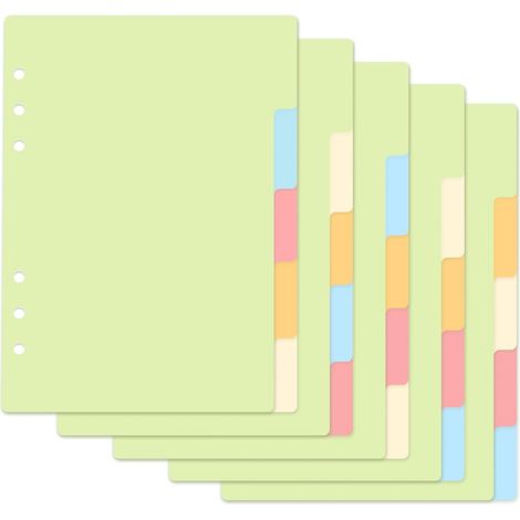 25 Blatt/5 Sets A5-Register, 21 x 15 cm, 5 farbige Registerkarten, 6 Löcher, hochwertiges Register für A5-Ordner, Loseblattsammlungen und Organizer (1/5)