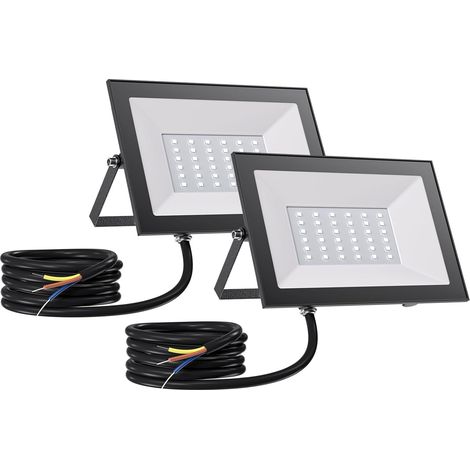 Projecteur LED Extérieur 30W 2 Pièces, 3000LM Superlumineux, 6500K Blanc Froid Projecteur LED, IP65 Étanche Lampe Exterieur pour Jardin, Patio, Cour, Entrée, Garage, Sans Prise