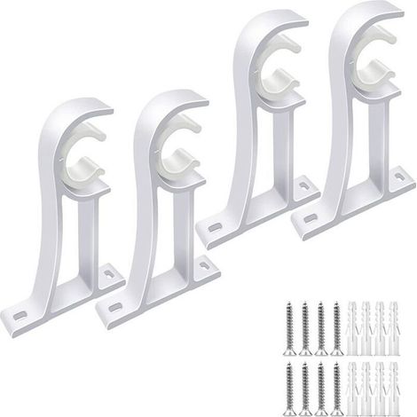 Lot de 4 supports de tringle à rideaux en aluminium blanc de 118 cm, avec vis et chevilles d'expansion. (1/4)