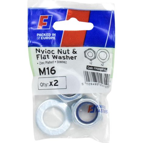 Écrou et rondelle Nyloc M16 2, plaqué zinc brillant pour une meilleure résistance à la corrosion