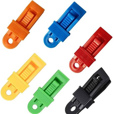 10 Clips de fixation, plastique multicolore, trou pour corde, pour tente camping bache auvent (1/5)
