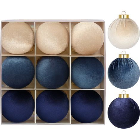 StarryLights Weihnachtskugel-Set – Samtkugeln in Marineblau und Beige (1/5)