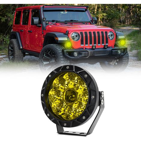 Lampe de travail LED 6000K 140W 5 pouces, feux de conduite ronds pour voiture, Spot étanche IP68 pour camions, motos, SUV, VTT, bateaux jaune.
