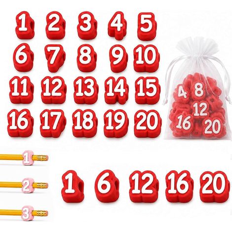 Étiquettes numérotées 1 à 20 pour crayons réutilisables en silicone souple accessoire de suivi de crayons rouge (1/5)