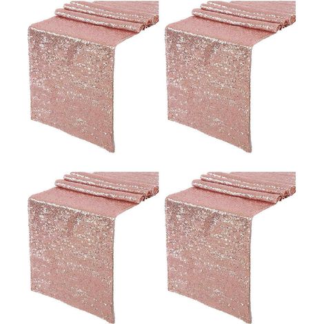 4 chemins de table à paillettes or rose scintillantes (30 x 180 cm) pour mariage, anniversaire ou toute autre fête. (1/5)