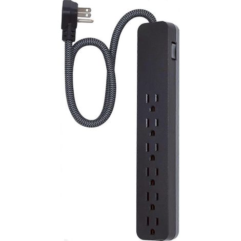 Multiprise parafoudre 6 prises avec mise à la terre cordon tressé 60 cm noire 15A (1/5)