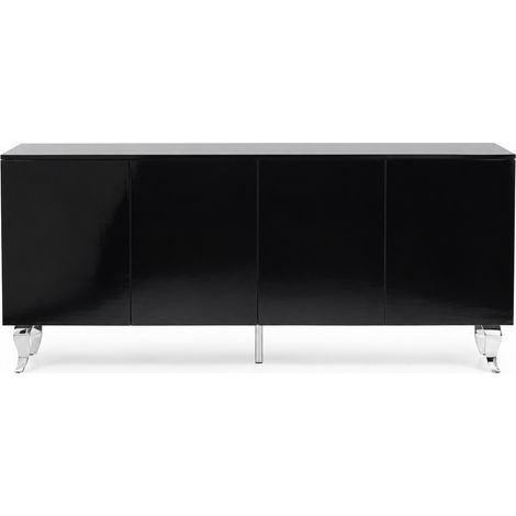 Buffet BAROQUE – Laqué Noir Pieds chrome – 4 Portes – 180x40x80 cm (1/4)
