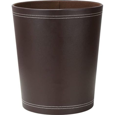 Corbeille à Papier en Cuir pour Bureau, Salle de Bains, Cuisine à Coucher et l'hôtel (Rond-Marron)