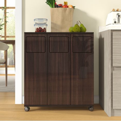 Meuble de tri des déchets 69,3x35x80,3 cm en MDF brun, 3 compartiments, gain de place – MEUBLIV (1/5)