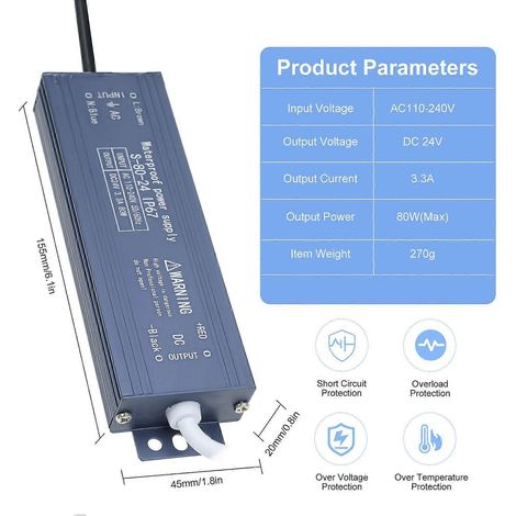 IP67 Wasserdichter LED-Treiber-Schaltnetzteil-Transformator-Adapter AC 110V-240V auf DC 24V 80W Konstant
