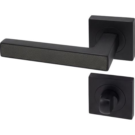 Poignée de porte d'intérieur Premium noir mat Cuir Basalte à clé - Reivilo (1/3)