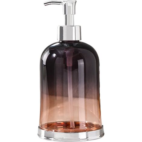 Dispensador de gel desinfectante para manos, botella de plástico recargable con dosificador, envase de 450 ml con superficie lisa, apto para baños, encimeras de cocina y fregaderos - degradado morado. (1/5)