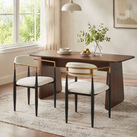 Sillas de comedor de 2 piezas en tejido beige, estructura metálica negra y dorada DESVIAE (1/5)