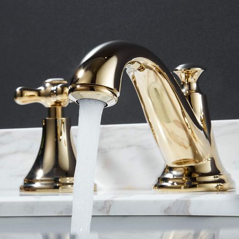 Robinet lavabo 3 trous double poignée – Mitigeur style classique – Finition chromée polie brillante – Lave mains – Couleur chromé (1/5)