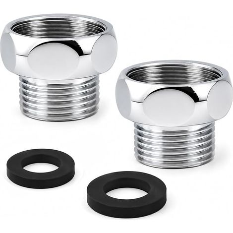 2 Pcs Réducteur de Tuyau Universel en Acier Inoxydable, Raccord Réducteur Tuyau Douche G3/4 Femelle vers G1/2 Mâle, Raccords Douche En Laiton Chromé Antirouille, Adaptateur Robinet Male Femelle Étanch (1/5)