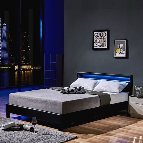 HOME DELUXE - LED Bett Astro - Schwarz, 140 x 200 cm - Inkl. Lattenrost I Polsterbett Design Bett inkl. Beleuchtung LED Polsterbett Bett Bettgestellt (1/3)