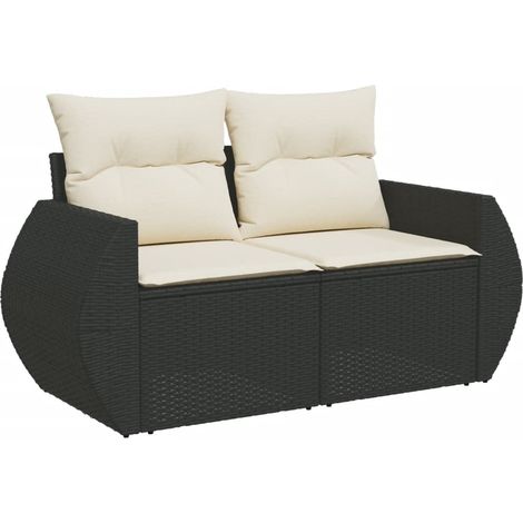Maison Exclusive - Canapé de jardin avec coussins 2 places noir résine tressée