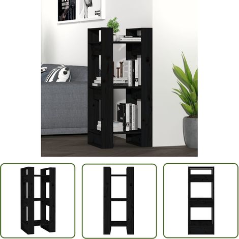 The Living Store Bibliothèque/Séparateur de pièce Noir 41x35x91 cm Pin solide - Bibliothèque - Bibliothèque En Bois - Meuble Rangement - Séparateur De Pièce - Étagère (1/5)