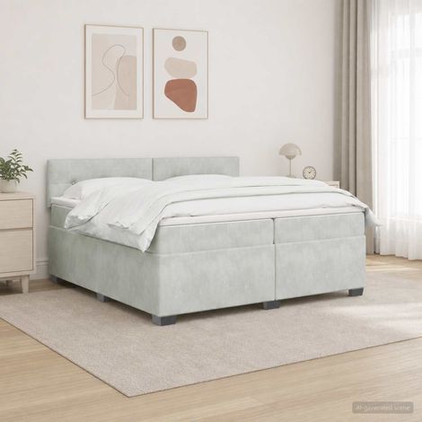 vidaXL Lit de box spring avec matelas et LED Gris clair 200 x 200 cm (1/5)