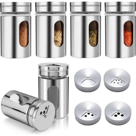 Pots à épices (paquet de 6, 80 ml chacun) avec couvercles saupoudreurs, salière en verre avec trou verseur réglable (). (1/5)