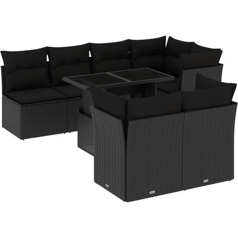 vidaXL Set Divani da Giardino con Cuscini 8 pz Nero in Polyrattan (1/5)