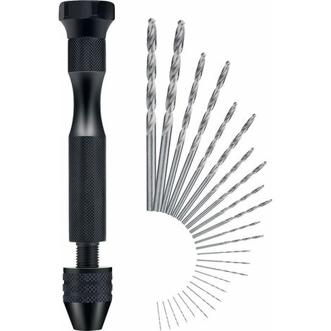 Mini Perceuse Main Aluminium 25 Embouts 90x9mm Noir (1/5)