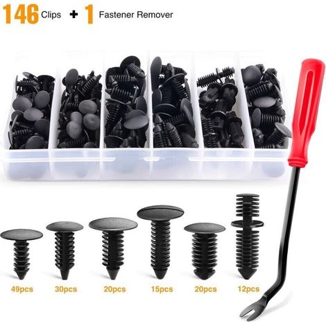 146 pièces de fixation de pare-chocs en nylon et clips de fixation à double extrémité pour sapin de Noël, assortiment universel de clips de fixation pour pare-chocs de carrosserie - Extracteur de fixa (1/3)