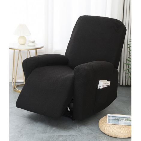 Electric Reclining Armchair Cover, Jacquard Black Cover for Relax Sofa, Elastic Stretch Armchair Cover 4 Pieces with Pockets (1/5)