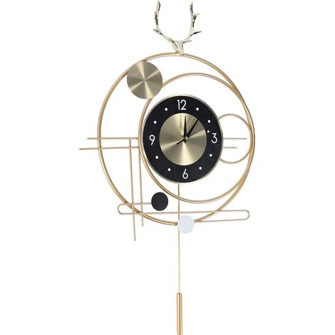 Wall Clock for Living Room Decor Metal Deer Horn Swinging Gold Pendulum Geometric Wall Clock Decor for Office Bedroom (1/5)