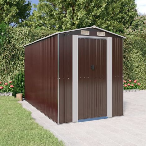 Abri de jardin  Cabane de jardin Chalet Marron foncé 192x357x223 cm Acier galvanisé FR76548 (1/5)