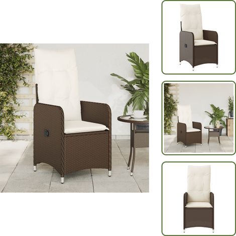 The Living Store Chaise inclinable de jardin avec coussins marron résine tressée - Chaise De Jardin - Fauteuil De Jardin - Chaise Inclinable - Mobilier De Jardin - Chaise Patio (1/5)
